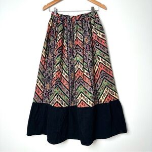 Y2K 90’s Dark Fairycore Boho Midi Skirt Paisley Chevron Corduroy Goblincore Twee
